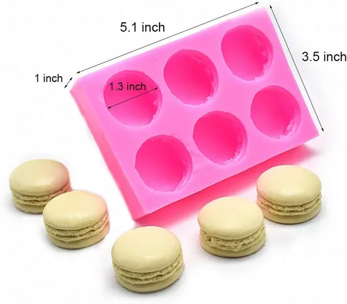 Miniatura 2 de MoldFun Molde de silicona para hamburguesa de macaron 3D de 6 cavidades para fondant, decoración de pasteles/cupcakes, hornear, pasta de goma