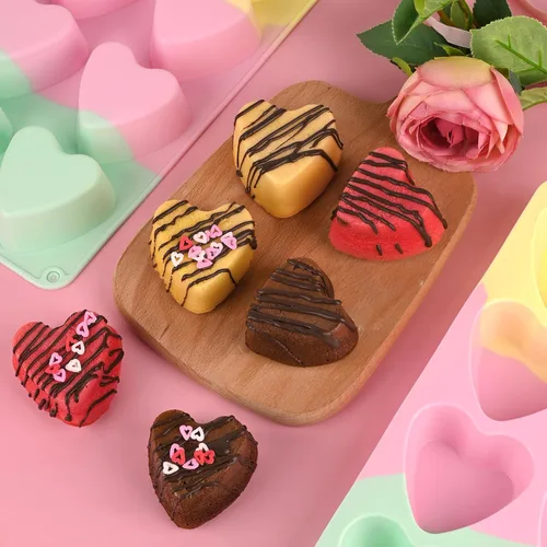 Miniatura 2 de Sakolla Paquete de 2 moldes para pastel de corazón de 2.7 pulgadas, 8 moldes de silicona para hornear pasteles, magdalenas, bocados de huevo