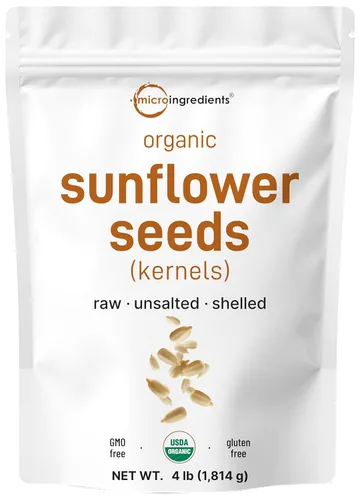 Semillas de girasol orgánicas, 4 libras | Crudas, sin sal y sin cáscara – Granos enteros | Snack bajo en carbohidratos | Ideal para hornear, batidos