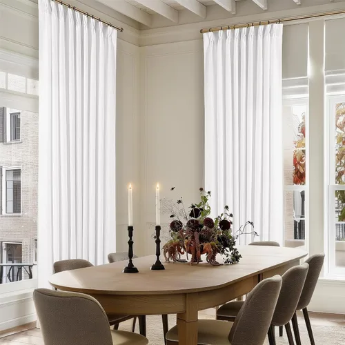 Miniatura 19 de Cortinas de lino natural con pliegues fruncidos de 120 pulgadas de largo para sala de estar, cortinas plisadas con ganchos y lengüeta trasera