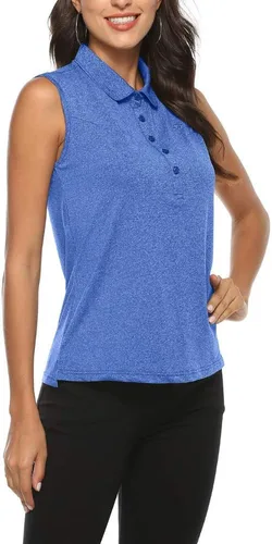 Miniatura 4 de AIRIKE Polo de golf para mujer, sin mangas, para verano, deportes, atlética, ropa de trabajo, de secado rápido, para mujer