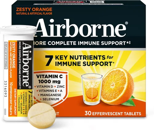 Miniatura 24 de Airborne 1000 mg de vitamina C con vitamina D y zinc, suplemento de apoyo inmunológico multivitamínico sin azúcar, antioxidantes vitaminas A C
