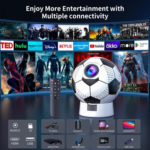 Miniatura 7 de Proyector de la Copa del Mundo 2026 con WiFi y Bluetooth, proyector de película portátil con rotación de 180°, compatible con 4K 1080P
