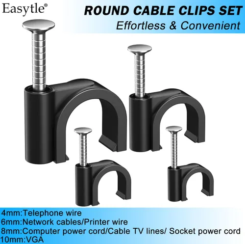 Miniatura 8 de 400 clips de cable negros de 4/6/8/0.394 in, clips de cable de clavo en clips de cable, pinzas de cable coaxiales, clavos de cable para gestión
