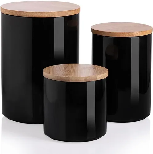 Miniatura 27 de Sweejar Kitchen Canisters - Tarro de cerámica para almacenamiento de alimentos, recipientes apilables con sello hermético y tapa de madera