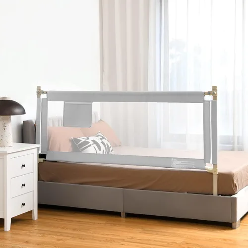Miniatura 9 de BABY JOY Riel de cama para niños pequeños, 69 pulgadas, extra largo, altura ajustable y plegable, protector de riel de cama de bebé con bolsillo
