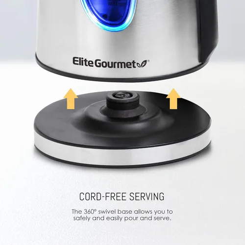 Miniatura 3 de Elite Gourmet EKT-1271 Ultimate - Hervidor eléctrico de 1.7 litros, diseño de acero inoxidable y base inalámbrica de 360°, elegante interior LED