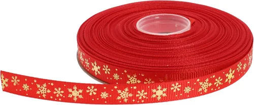Miniatura 20 de Cinta de grogrén de copo de nieve con impresión dorada de 25 yardas cada rollo, borde tejido 100% poliéster (3/8 pulgadas, beige)