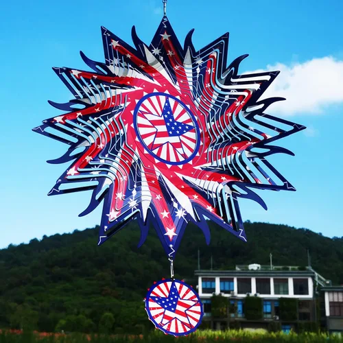 Miniatura 2 de DJUAN Decoraciones del 4 de julio, 30cm Bandera americana patriótica giratoria de viento del 4 de julio para exterior, Giratorias de viento