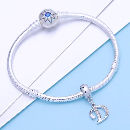 Miniatura 20 de ABUN Abalorio de plata de ley 925 con letra A a la Z, espaciador de inicial, con circonita cúbica transparete colgante, auténtica, para pulseras