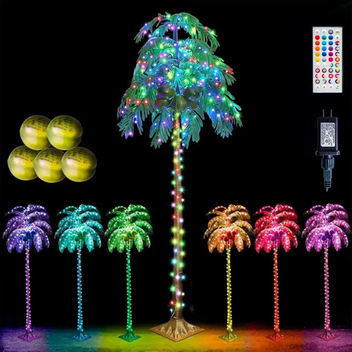Miniatura 14 de Palmeras iluminadas de 5 pies con control remoto, 35 colores cambiantes, palmeras artificiales iluminadas con cocos, palmera tropical para piscina