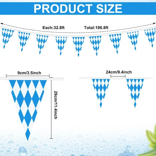 Miniatura 2 de Banderas de Oktoberfest de 197 pies, paquete de 6 banderines azules y blancos para decoraciones de fiestas temáticas alemanas, decoración