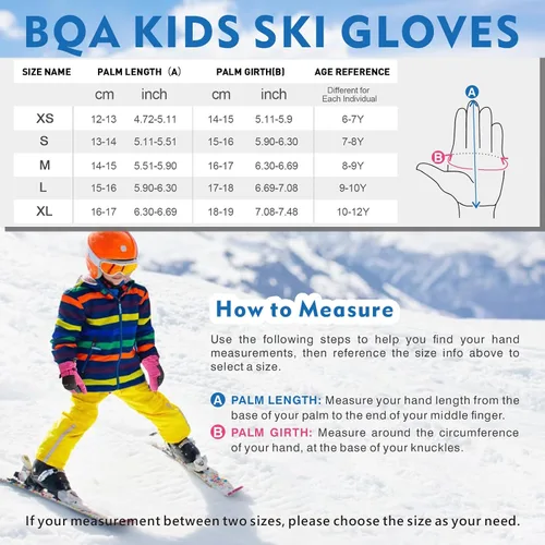 Miniatura 2 de BQA Guantes de esquí para niños, impermeables, para invierno, clima frío, snowboard, nieve, guantes cálidos para niños y niñas