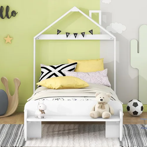 Miniatura 19 de Cama de plataforma de madera de tamaño individual con cabecero y estribo en forma de oso, sin ruido, para niños, adolescentes, niños y niñas,