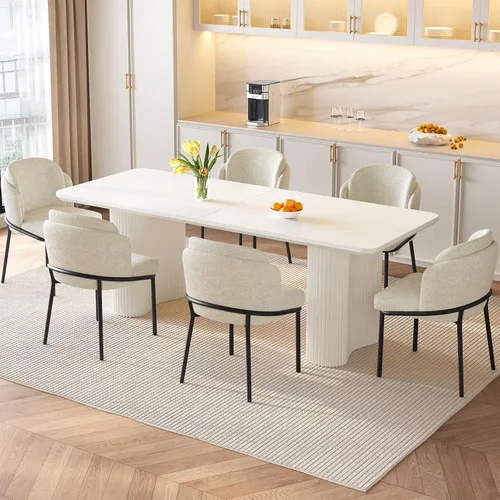 Miniatura 10 de Mesa de comedor rectangular de 62.99 pulgadas para 4-6 personas, mesa de cocina moderna con patas en forma de onda, mesas de comedor para cocina