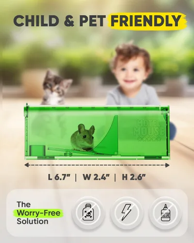 Miniatura 6 de Trampas para ratones Motel Mouse humanas sin matar, captura viva y liberación 4 paquetes - Reutilizable, fácil de usar y limpiar, liberación sin