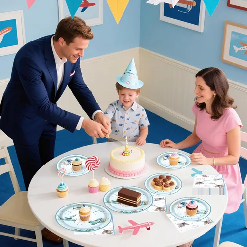 Miniatura 7 de 180 piezas de suministros de fiesta de ducha de avión, platos de papel y servilletas para servir 60 vajillas desechables para decoraciones de fiesta