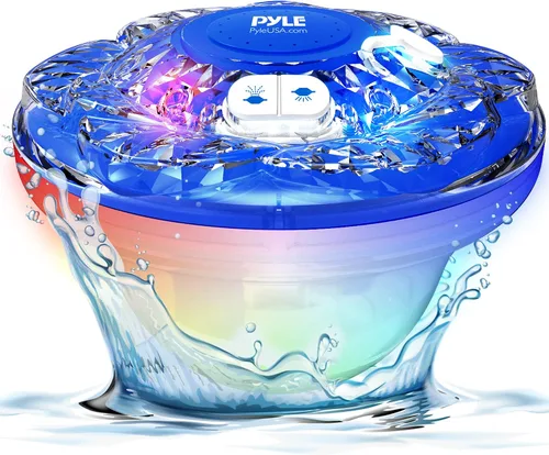 Pyle Fuente flotante para piscina con espectáculo de luz LED de 6 modos, resistencia al agua IP68, batería recargable incorporada, rociador flotante