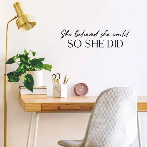 Miniatura 2 de Calcomanía de vinilo para pared, diseño con texto en inglés «She Believed She Could So She Did», 6.5 x 25 pulgadas, calcomanía inspiradora de moda