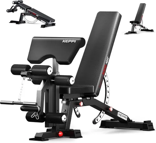 Keppi Fitness - Banco de pesas ajustable, Bench3000 MAX, banco de entrenamiento de alta resistencia con extensión de piernas y almohadilla para