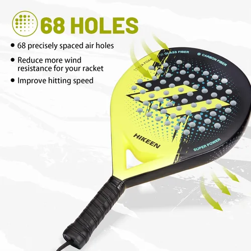 Miniatura 4 de Hikeen Raqueta de pádel con superficie de fibra de carbono, pala ligera de EVA con 3 pelotas de tenis y funda de transporte para adultos