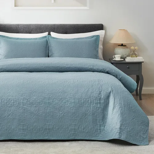 Miniatura 11 de Hansleep - Juego de edredón de tamaño King en verde oliva - Colcha de damasco ultrasónica para todas las estaciones, juego de ropa de cama suave