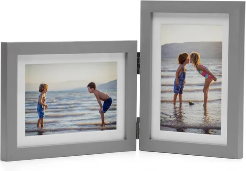 Miniatura 20 de Marcos de Fotos Dobles 4x4 con Bisagras Plegables en Negro para Colgar en la Pared o Poner en Mesa, Hechos de Madera de Pino con Vidrio Real P-44 *