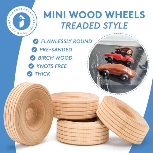 Miniatura 4 de Mini ruedas de madera con banda de rodadura, 1 pulgada de diámetro, paquete de 25, para manualidades y modelos de automóviles de bricolaje, por