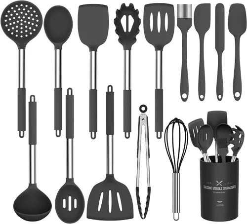 Umite Chef - Juego de utensilios de cocina de silicona, 15 piezas, antiadherentes, los mejores utensilios de cocina de cocina con mango de acero