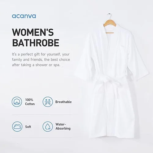 Miniatura 6 de Acanva Women's & Men's Terry Robe Plush Cotton Spa Kimono Bathrobe