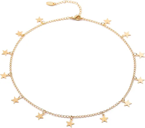Collar tipo gargantilla hecho a mano, chapado en oro de 14 quilates o en plata, sencillo, refinado, con dije de placa de estrella o corazón, cadena