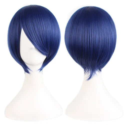 Miniatura 3 de MapofBeauty - Peluca corta recta de 12 pulgadas/30 cm para cosplay, disfraz, fiesta (azul mezclado)