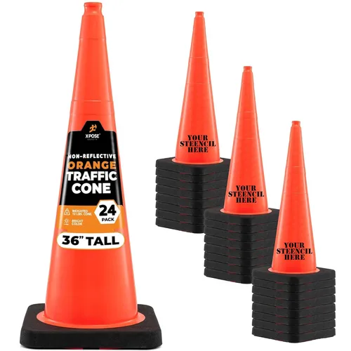 Miniatura 37 de Xpose Safety Cono de tráfico verde lima de 28 pulgadas, paquete de 4, cono de seguridad de PVC de alta calidad para estacionamiento, precaución