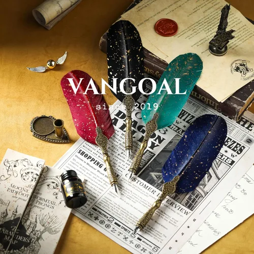 Miniatura 5 de VANGOAL - Juego de pluma fuente labrada estilo retro, lujosa, diseño de caligrafía con tinta, 2 puntas de repuesto, base de soporte para pluma