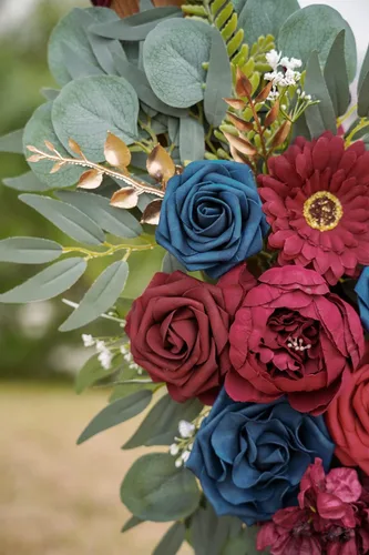 Miniatura 7 de ponatia Flores de Arco de Boda (Paquete de 2), Flores Borgoña y Azul Marino para Decoraciones de Boda, Señales de Bienvenida, Arcos de Boda
