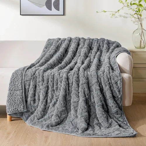 Miniatura 9 de Uttermara Manta con Peso para Adultos Tamaño Twin 12 libras 48x72 pulgadas, Manta con Peso de Sherpa Jacquard Suave de Doble Cara, Manta Gruesa
