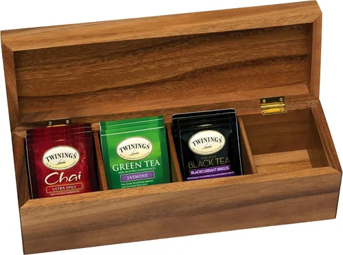 Miniatura 2 de Lipper International Caja de té de madera de acacia con 4 secciones, 12-1/2" x 4-1/8" x 3-7/8