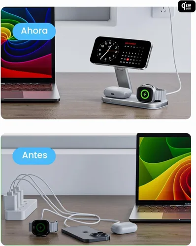 Miniatura 4 de Estación de carga inalámbrica 3 en 1 para dispositivos Apple, soporte magnético plegable de carga rápida compatible con MagSafe para iPhone Blanco