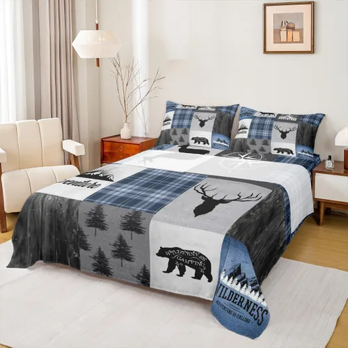 Miniatura 36 de Manfei Juego de sábanas rústicas de ciervo de oso de ciervo, aventura y caza de lobos para niños, niñas y adultos, decoración de habitación