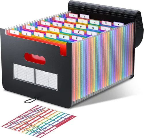 ThinkTex - Organizador de archivos con 26 bolsillos tipo acordeón, expansible, para documentos, facturas y recibos mensuales, pestañas coloridas,