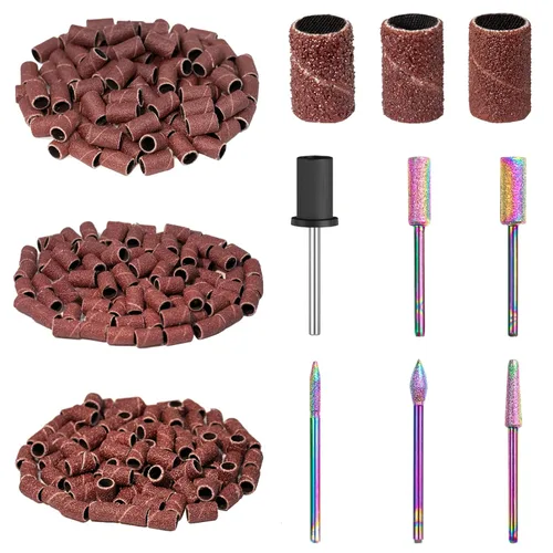 Miniatura 8 de Subay Juego de 6 brocas profesionales para arte de uñas, bandas de lijado de 3/32 pulgadas, 300 unidades #80#120#180 para acrílico, uñas de gel