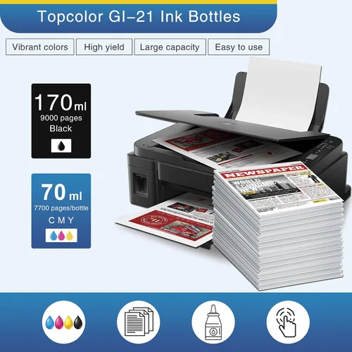 Miniatura 3 de Botellas de tinta Topcolor GI-21 G3270 G3260 compatibles para Canon 21 GI-21 GI21, juego de botellas de recarga de tinta, compatibles