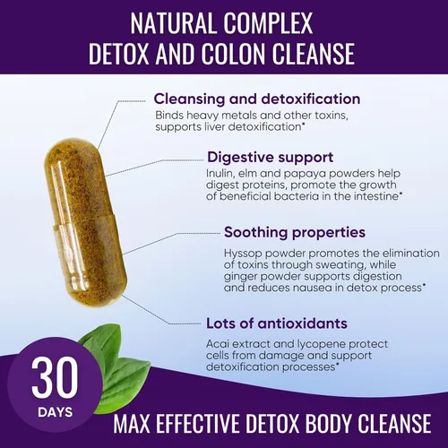 Miniatura 3 de Max Detox Supplement, Advanced Gut Cleanse Detox para mujeres y hombres con psyllium, chlorella, hierba hisopo y papaya, con complejo Acai