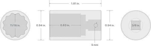 Miniatura 218 de TEKTON Encastre de 3/8 pulgadas x 0.669 in Zócalo de impacto de 12 puntos poco profundo SID12317
