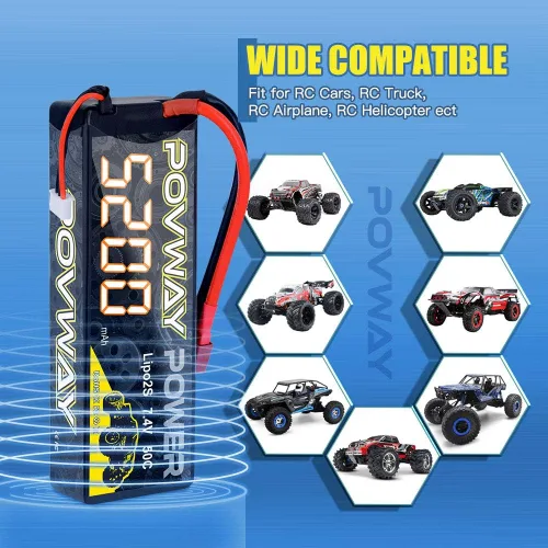 Miniatura 4 de 2S LiPo Battery 5200mAh 50C 7.4V Batería RC Estuche rígido con conector T para coches RC, camión RC, avión RC, helicóptero RC, Dron, Quadcopter