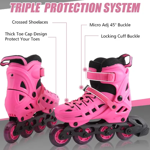 Miniatura 3 de Patines en línea para niños, niñas y niños, 4 tamaños ajustables con ruedas de luz completa para mujeres y hombres, carcasa exterior duradera