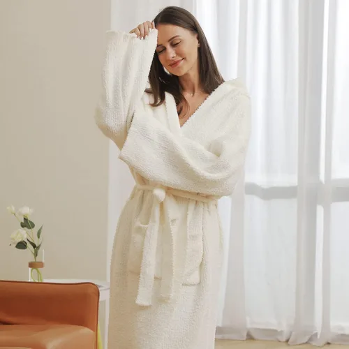 Miniatura 2 de DOOWELL Bata de baño de punto ligera y absorbente para mujer, bata de baño suave con bolsillos