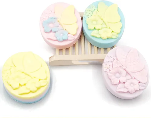 Miniatura 8 de EchoDone Molde ovalado de silicona para jabón de 4 cavidades, diseño de flores de mariposa ovaladas, moldes de silicona hechos a mano para jabón