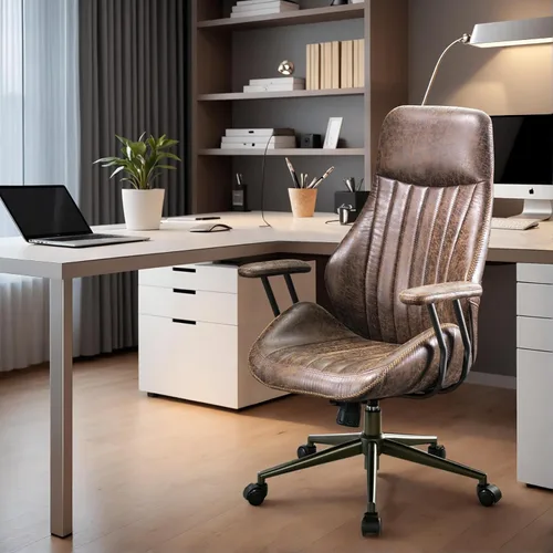 Miniatura 12 de Silla de oficina en casa, silla ergonómica para computadora con soporte lumbar, altura ajustable, silla de oficina moderna de mediados de siglo