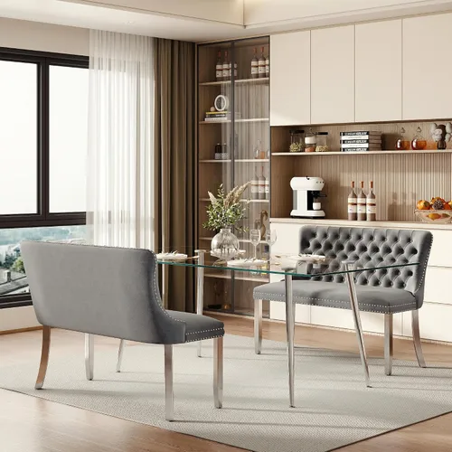 Miniatura 62 de Baysitone Juego de mesa de comedor de vidrio de 51 pulgadas para 4, juego de 5 piezas moderno de comedor, mesa de cocina rectangular de vidrio con 4